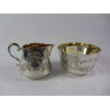 Silver sugar bowl and cream jug gilt interiors by John Lowe Chester 1879 approx 4.