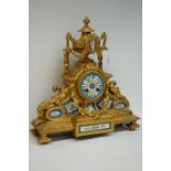 Gilt metal and Sèvres style porcelain mantel clock,