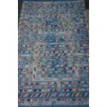 Moroccan hand embroidered marriage rug on blue ground,