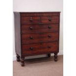 Victorian mahogany chest fitted with two short and three long drawers, raised on turned feet, W98cm,