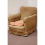 Early 20th century upholstered armchair raised on turned bun feet Condition Report