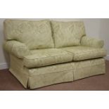 Mult-York two seat sofa upholstered in pale green fabric,