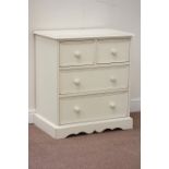 Cream painted solid pine chest fitted with two short and two long drawers, W69cm, H78cm,
