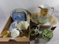 19th Century Spode 'Gothic Castle' pattern vegetable dish, other Victorian blue and white ceramics,