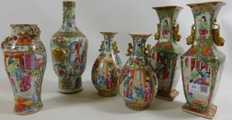 Two pairs 19th century Chinese famille vert vases and two similar vases (6) Condition
