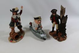 Royal Doulton figures - Dick Turpin and a Musketeer and a Lady Grace China - 'Winston is Back'