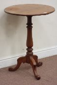 Mid 19th century circular mahogany tripod table, raised on turned column, D53cm,