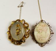 Victorian chalcedony brooch and a cameo brooch hallmarked 9ct Condition Report