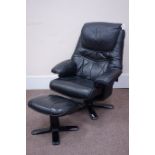 Reclining armchair upholstered in black leather with matching footstool Condition Report