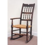 19th century country elm and ash rocking armchair with rush seat Condition Report
