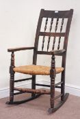19th century country elm and ash rocking armchair with rush seat Condition Report