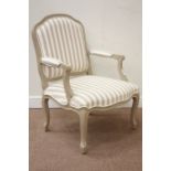 French style grey finish armchair upholstered in striped fabric Condition Report