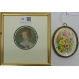 Bust Portrait and Still Life, two miniature paintings one signed M E Ryder H8.