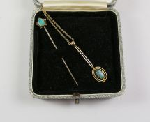Opal pendant necklace and similar stick pin both stamped 9ct Condition Report