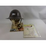 WWII Zuckerman Women's Land Army helmet, with display head, enrolment letter,
