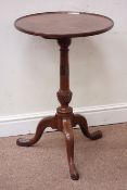 19th century mahogany tripod pedestal table, circular figured top, D47cm,