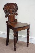 William IV period mahogany carved shell and scroll back hall chair,