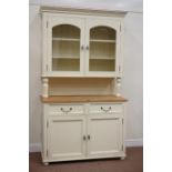 Cream painted pine kitchen dresser fitted with two drawers and double cupboard,