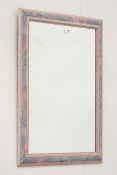 Floral painted wall mirror, moulded rectangular frame enclosing bevelled glass plate,