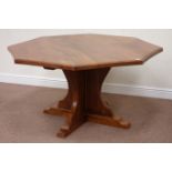 Yorkshire craftsman - 'Knightman' elm concave octagonal dining table raised on cruciform base,