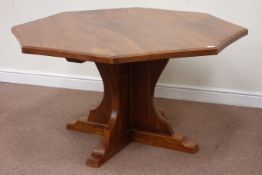 Yorkshire craftsman - 'Knightman' elm concave octagonal dining table raised on cruciform base,