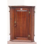 Georgian oak corner cupboard, single panelled door, dentil cornice detail, W66cm,