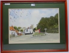 Street Scene Hunmanby, watercolour signed and dated Derek Grunwell 1990,