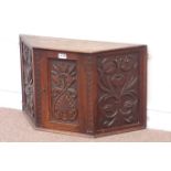 Victorian carved oak wall hanging cupboard enclosed by single door, W69cm, H42cm,