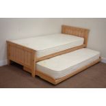 White wash solid pine 3' single bed with pull out guest bed,