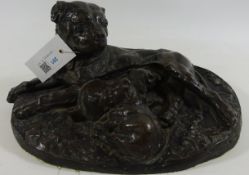 Bronzed sculpture of a Staffordshire Terrier with pups Condition Report <a