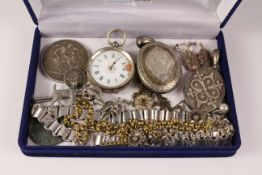Victorian hallmarked silver lockets, chain necklace pairs ear-rings, Victorian silver crown,
