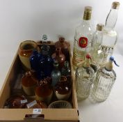 Two soda siphons, large Scotch Whisky bottles,