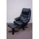 Reclining armchair upholstered in black leather with matching footstool Condition Report