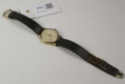 Gentleman's mid 20th century Vertex Swiss made gold manual wristwatch hallmarked 9ct on leather