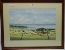 'Filey Brigg from above Reighton', watercolour signed and dated Derek Grunwell 1990,