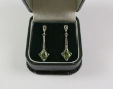 Pair of peridot and marcasite drop ear-rings stamped 925 Condition Report <a