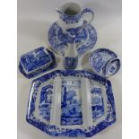 Spode Italian Gardens divided platter, large jug, oil bottle with cover, butter dish,