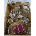 Silver oval easel photo frame stamped 925, small silver-plated tea set,