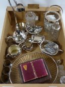 Silver oval easel photo frame stamped 925, small silver-plated tea set,