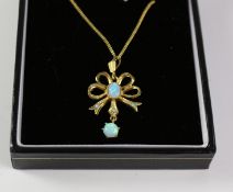 Opal silver-gilt bow pendant necklace Condition Report <a href='//www.