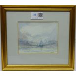 Three masted ship leaving Whitby, watercolour signed and dated M Pybus 92 10cm x 12.