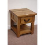 Square stained pine lamp table with drawer, 50cm x 50cm,