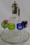 Set six small Bohemian cut crystal stem glasses,
