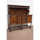 Early 20th century oak barley twist sideboard with raised panelled back, carved baluster supports,