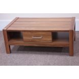 Walnut finish rectangular coffee table fitted with two drawers, 102cm x 59cm,