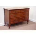 Edwardian mahogany and satinwood banded chest fitted with two short and two long drawers, W115cm,