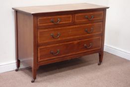 Edwardian mahogany and satinwood banded chest fitted with two short and two long drawers, W115cm,