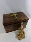 Oak bible box and a quantity of curtain tie backs Condition Report <a