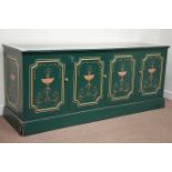 Large sideboard/shop counter enclosed by four doors, painted in a Neo Classical style, W215cm,