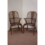 Pair late 20th century elm and beech Windsor armchairs,